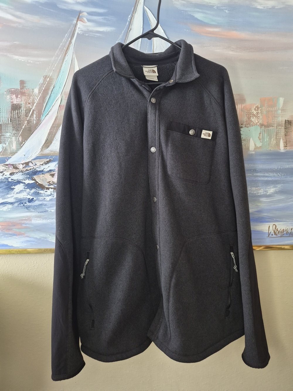 The North Face Men's Dark Charcoal Snap-Front Fleece Jacket